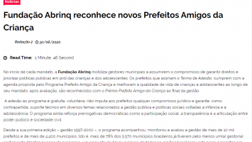 Fundação Abrinq reconhece novos Prefeitos Amigos da Criança